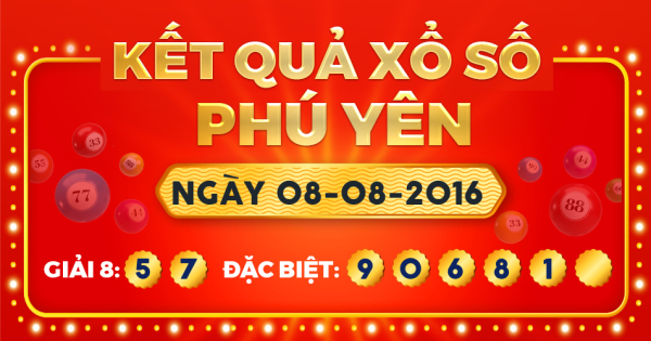 Kết quả xổ số Phú Yên ngày 8/8/2016